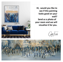 Load image into Gallery viewer, Menorah Vibe Abstract Blue &amp; neutrals
