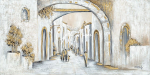 Jerusalem Old City Street Elegant Grey White and Gold